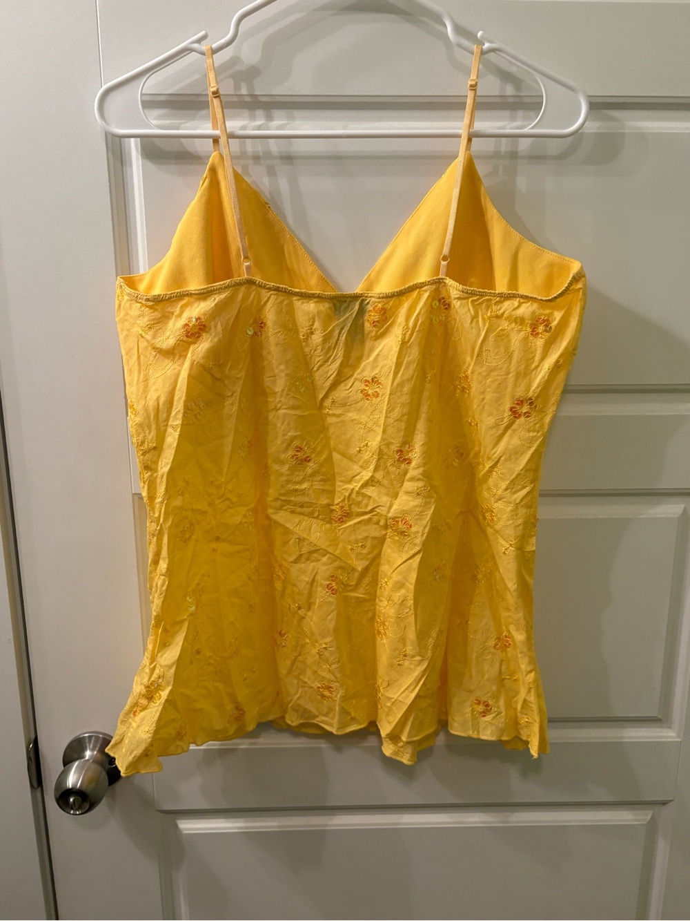 Y2K Yellow Embroidered V-Neck Spaghetti Strap Tank - Picture 3 of 3